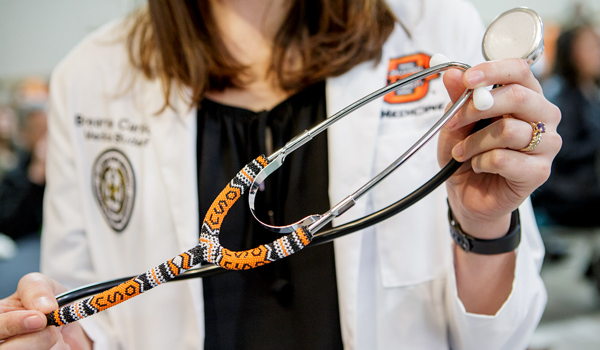 CHS med student shows beaded stethoscope