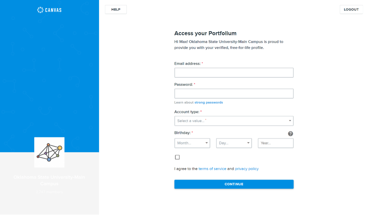 Screenshot: Log into Canvas
