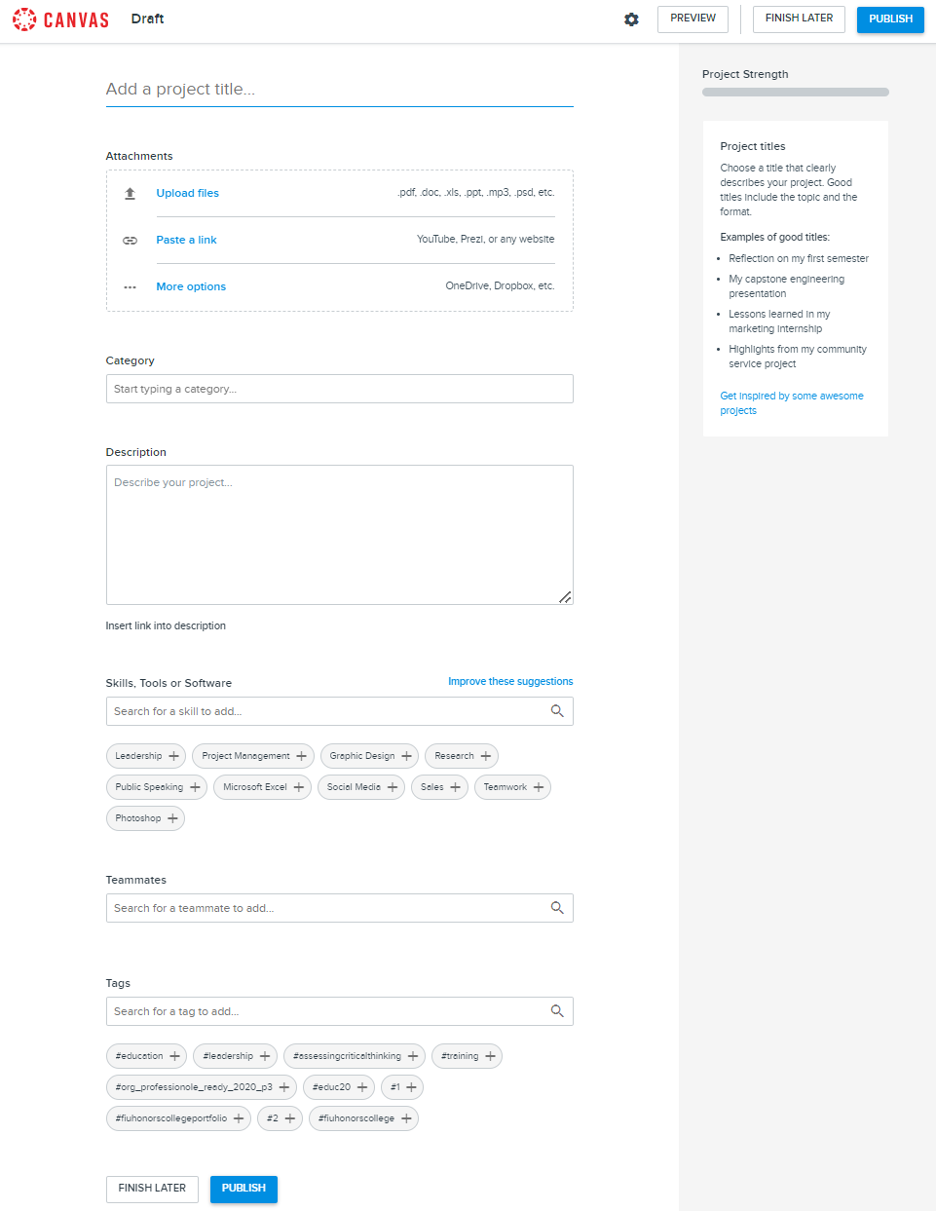 Screenshot: Fill out project details