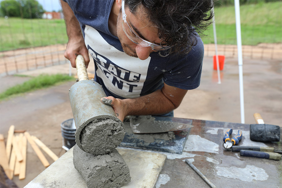Civil engineering student working in lab