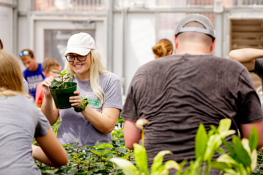 students in the greenhouse
